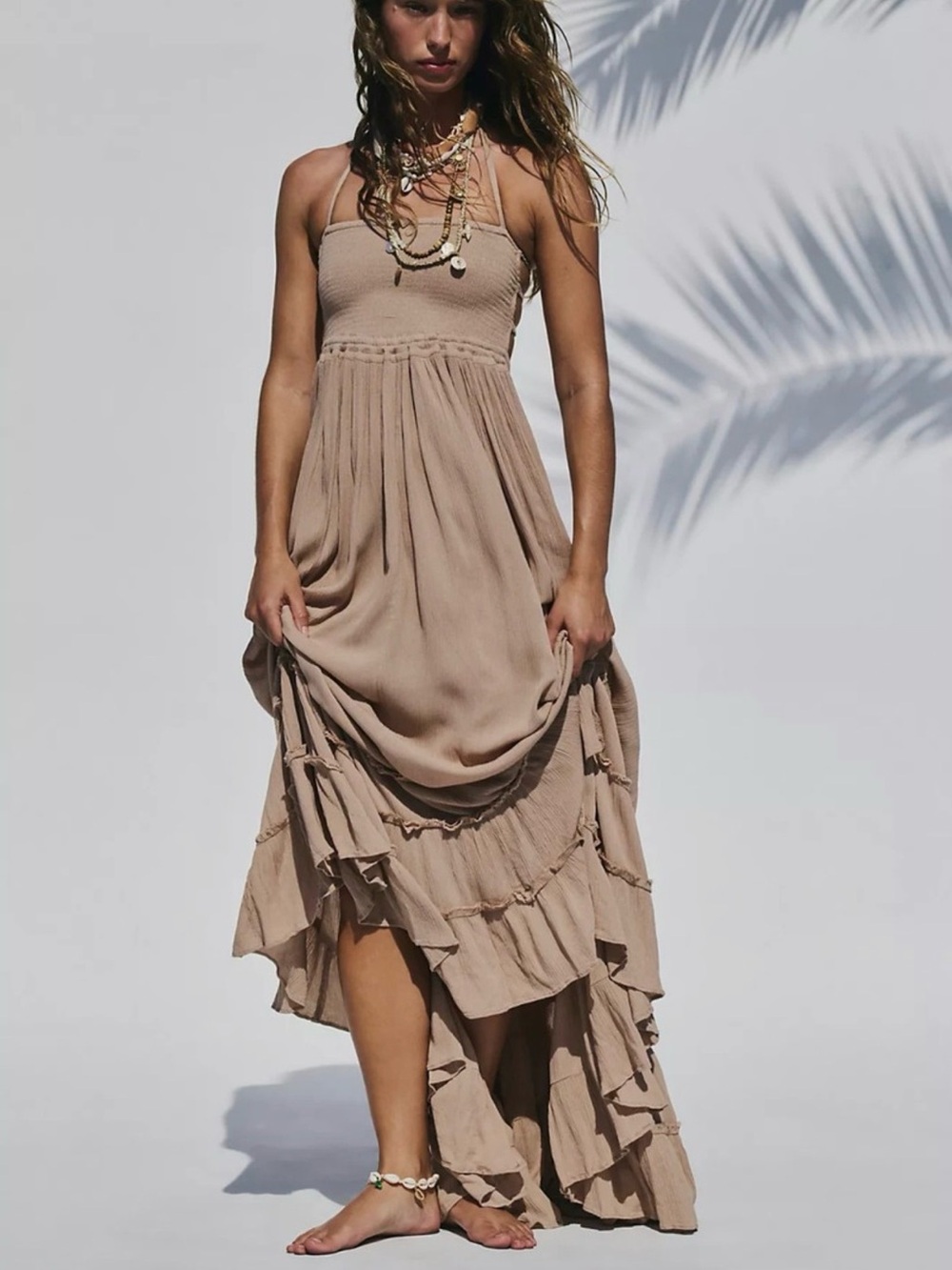 Free People Taupe Maxi Endless Summer Extratropical Maxi Dress